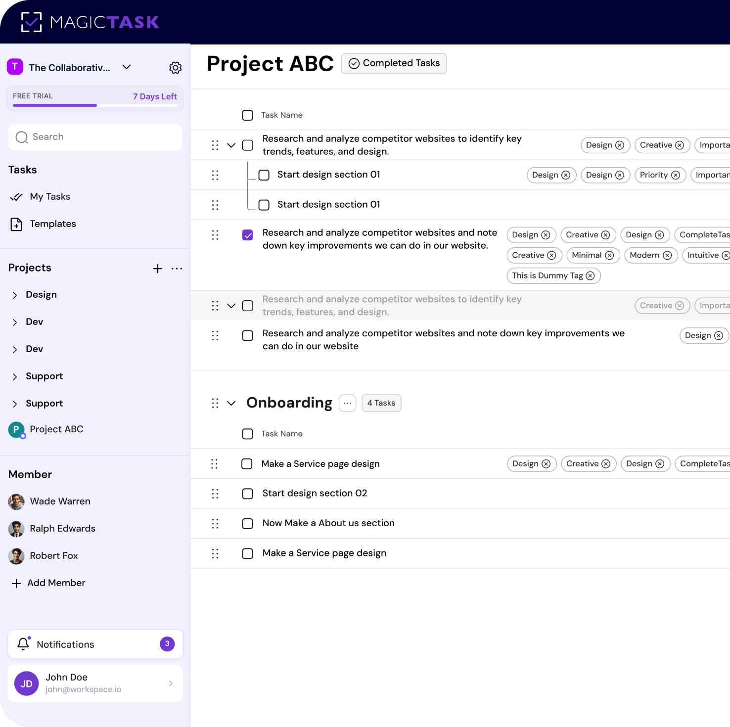 MagicTask dashboard preview